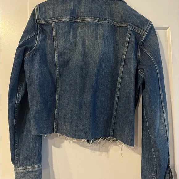 All Saints Cropped and Fitted Dark Denim Jacket - Size Large - Picture 4 of 4